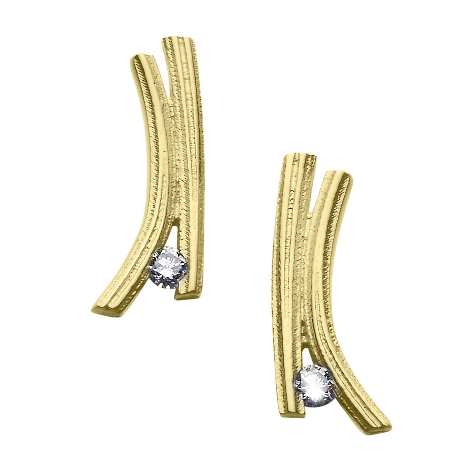 A pair of gold and clear stone stud earrings