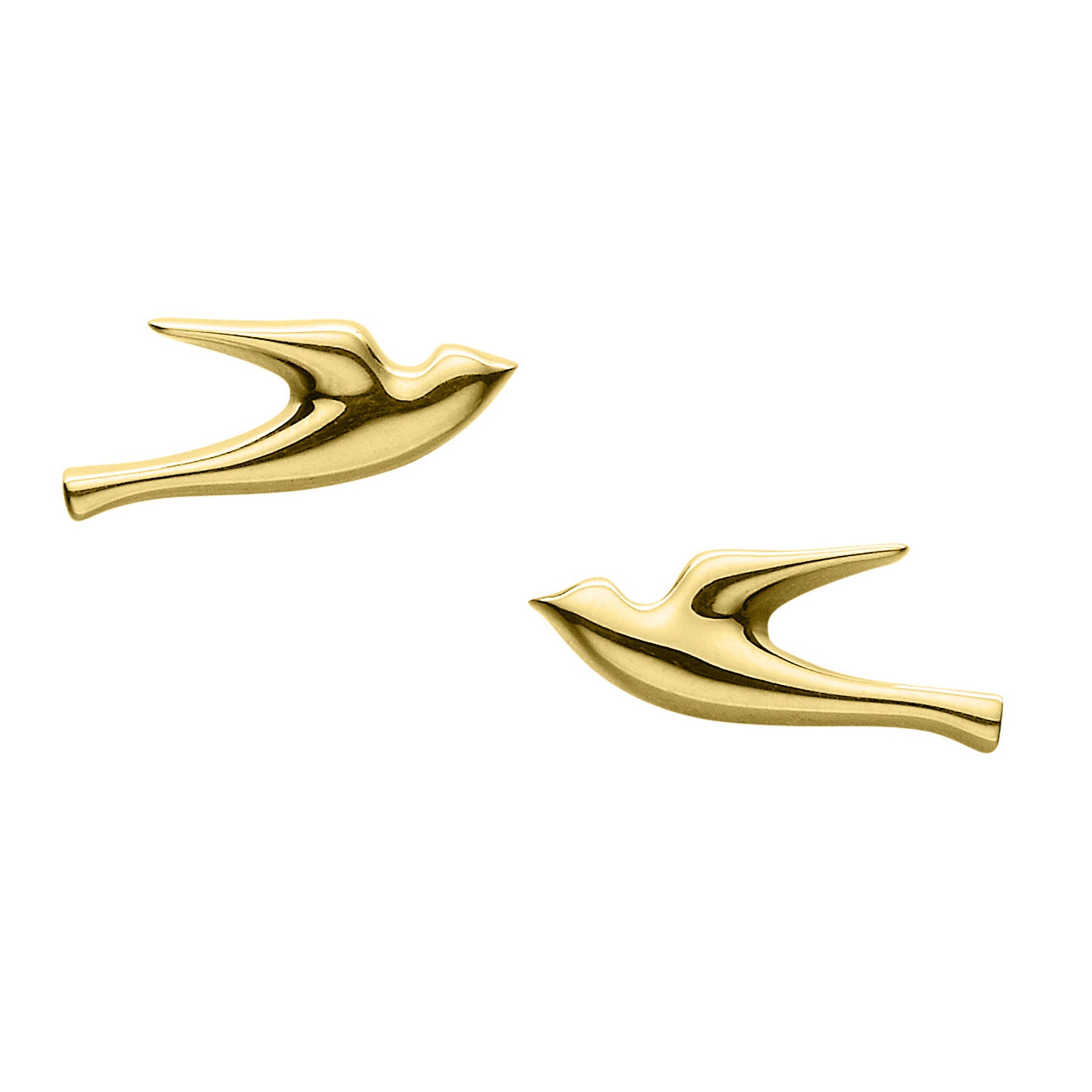 A pair of gold stud earrings with a modern design, part of the Birdland Collection.