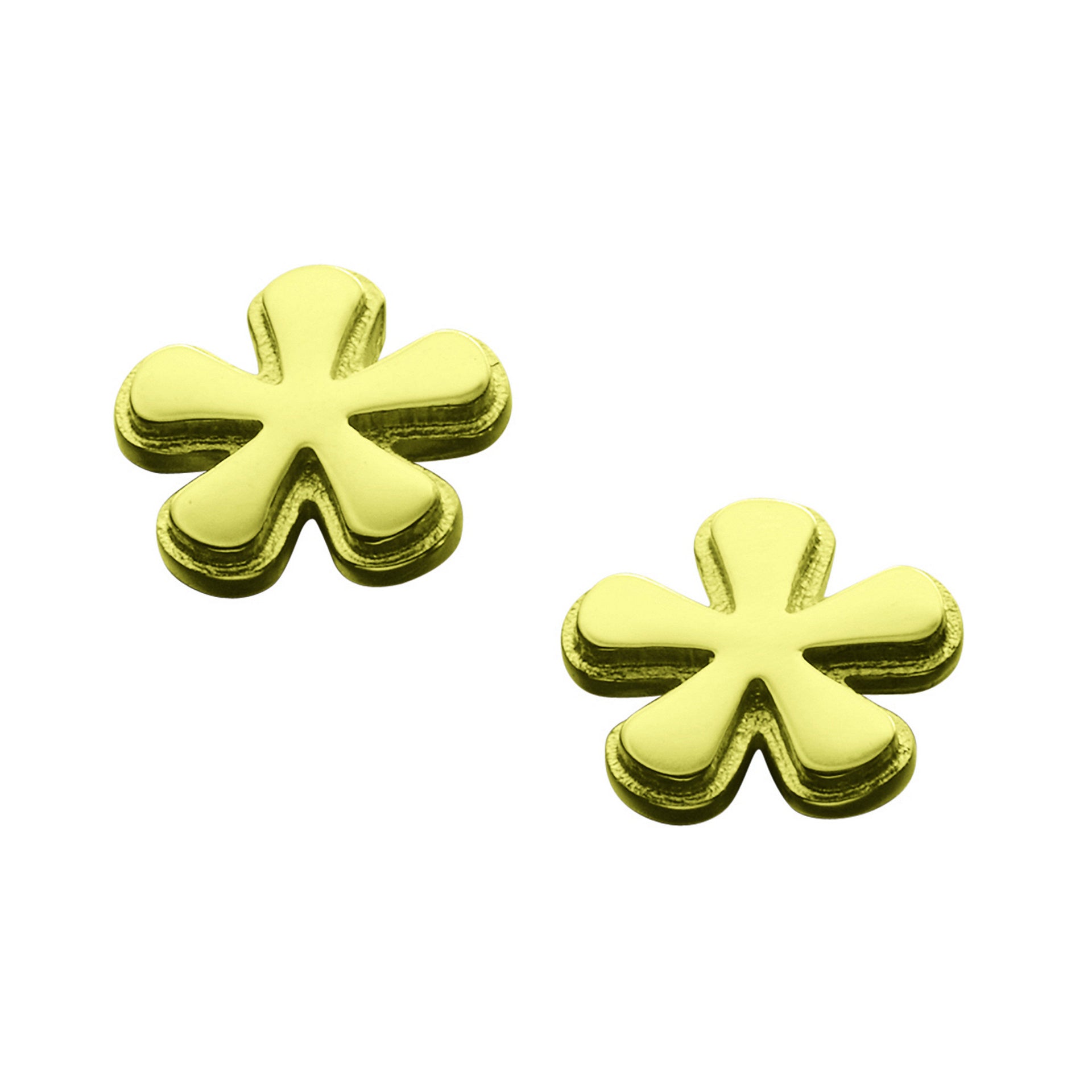 A pair of gold stud earrings with a petal-like pattern from the Petal Fall Collection