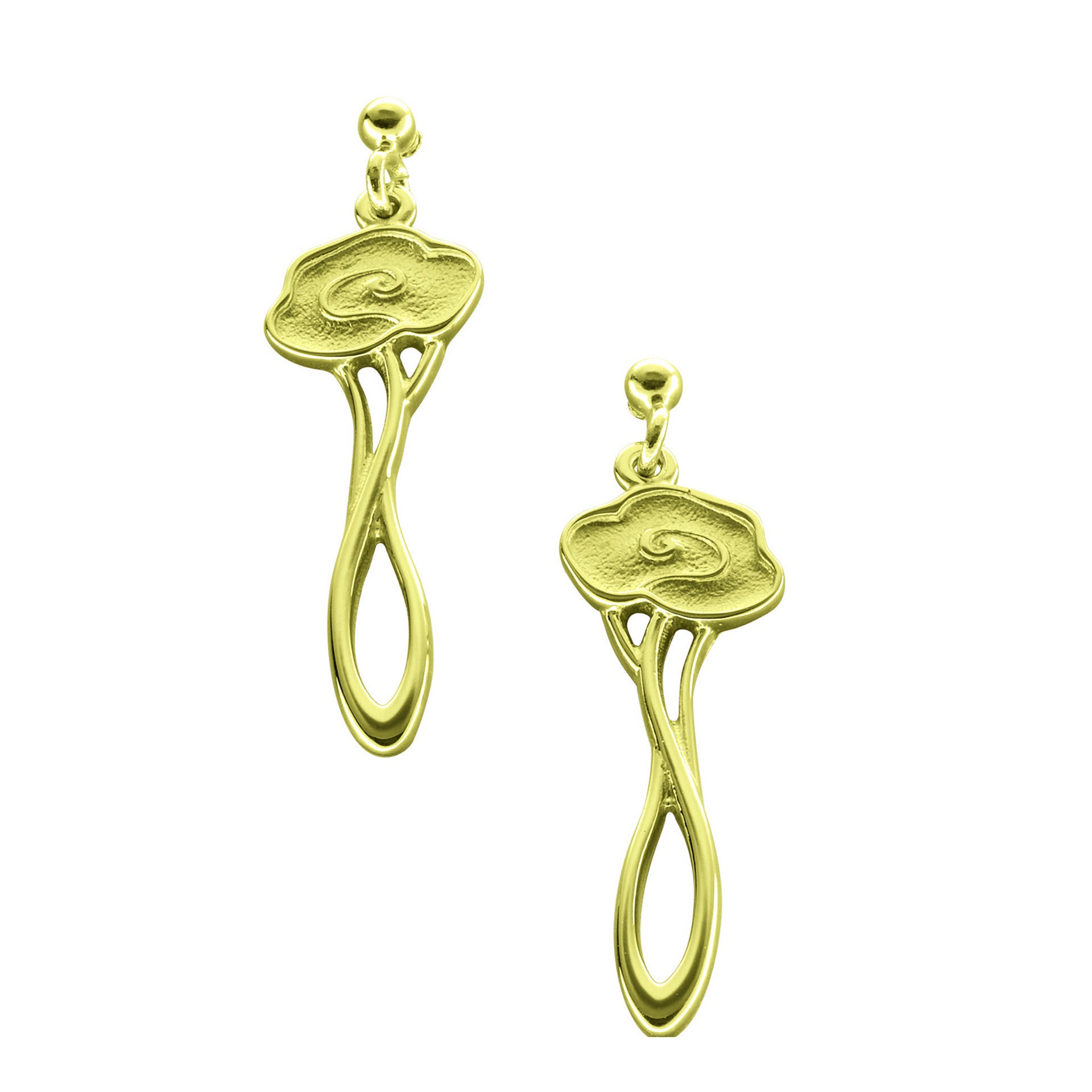 A pair of gold drop earrings with a flower design from the Happy Valley Collection