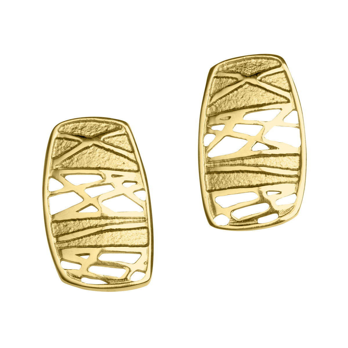 Ola Gorie silver Ness of Brodgar drop earrings, inspired by Neolithic art