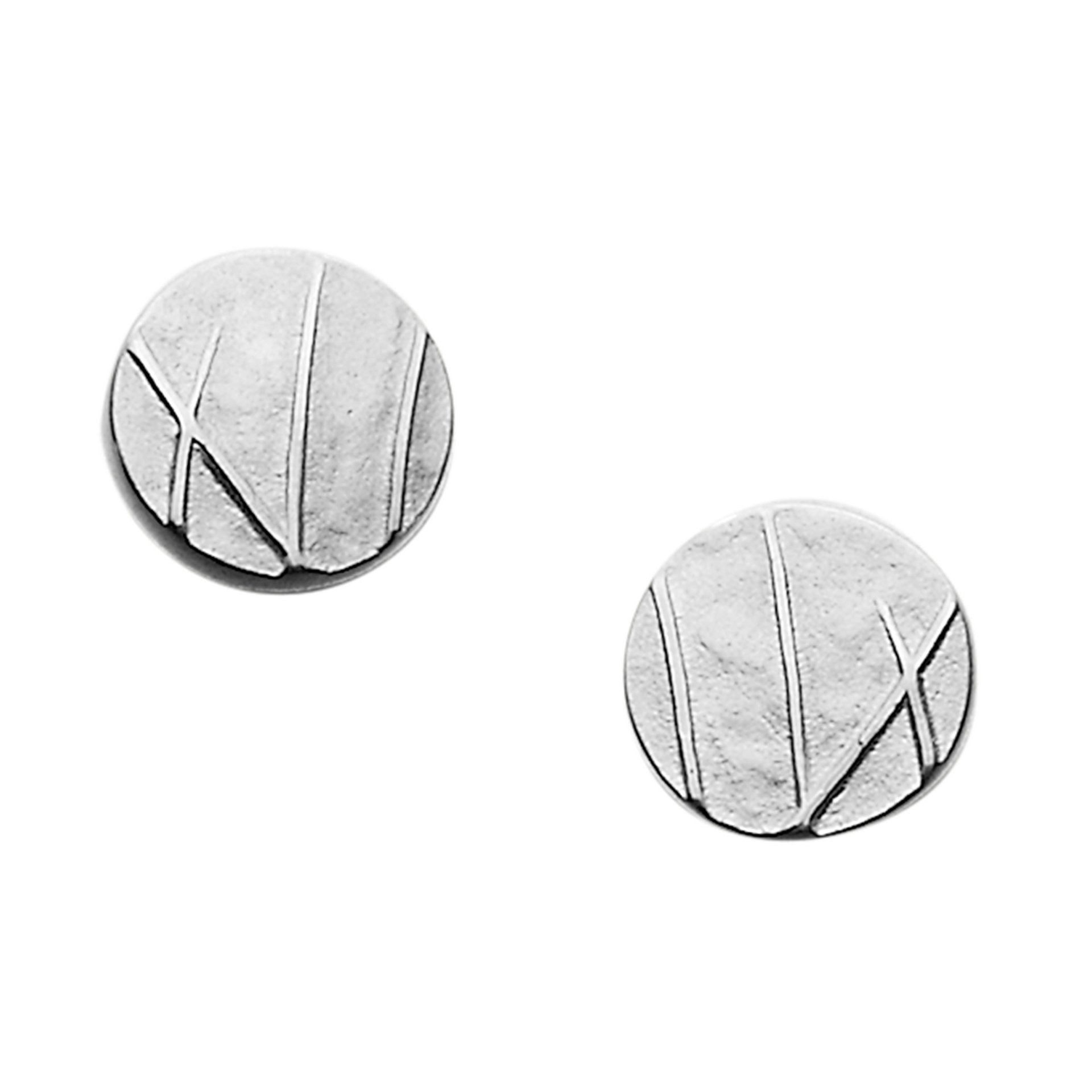 A pair of silver stud earrings with a grass design from the Mistral Collection
