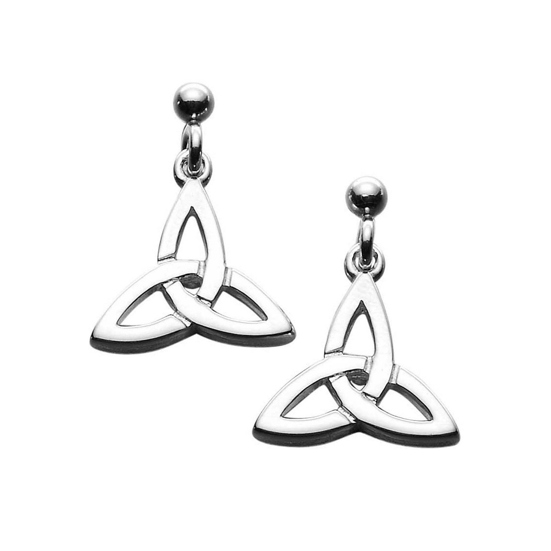 A pair of silver drop earrings with a celtic design from the Kells Collection