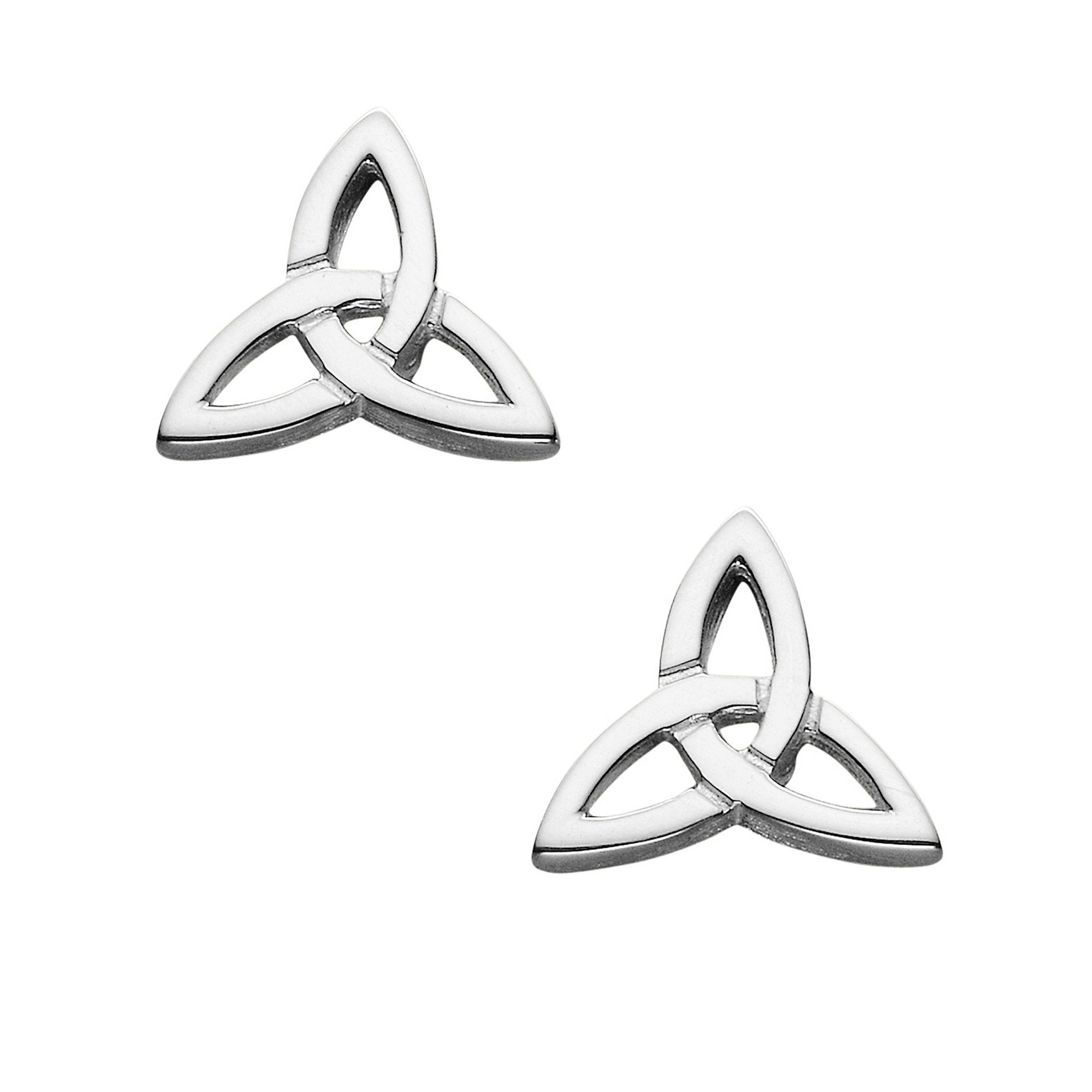 A pair of silver stud earrings with a triangular Celtic knot design from the Kells Collection.