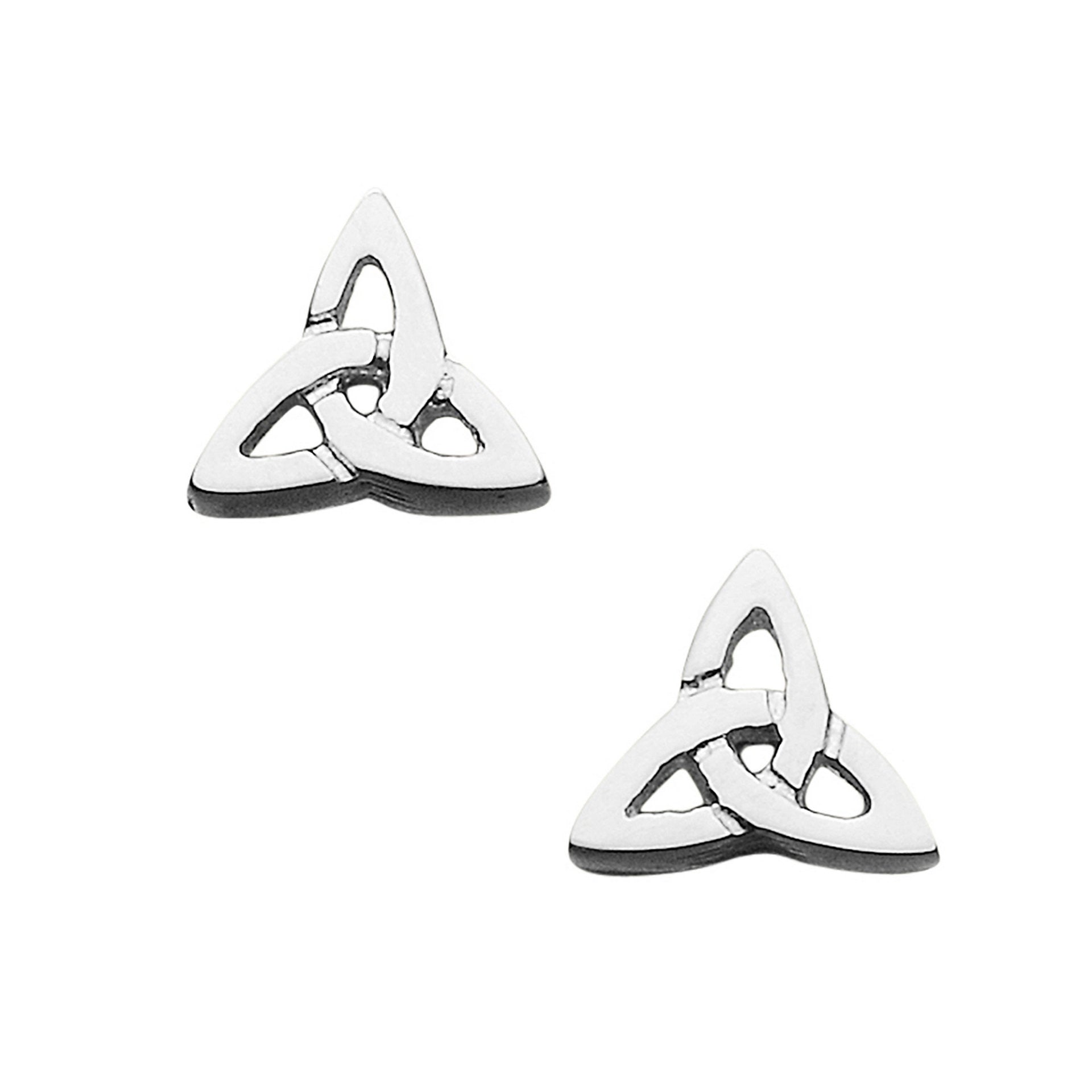 A pair of silver stud earrings with a triangular Celtic knot design from the Kells Collection.