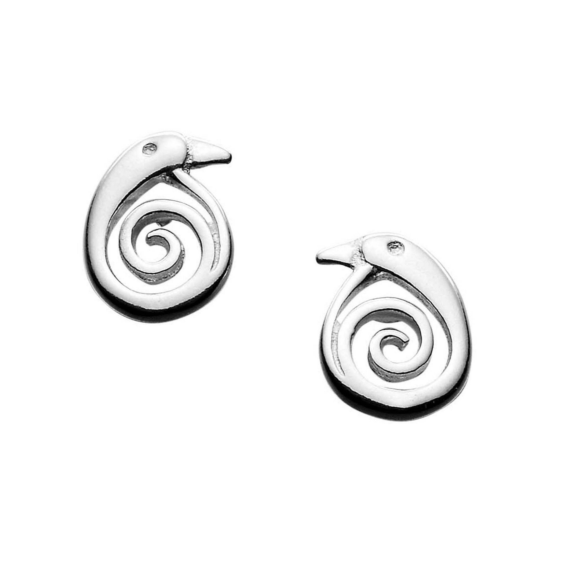 A pair of silver stud earrings from the Kells Bird Collection.