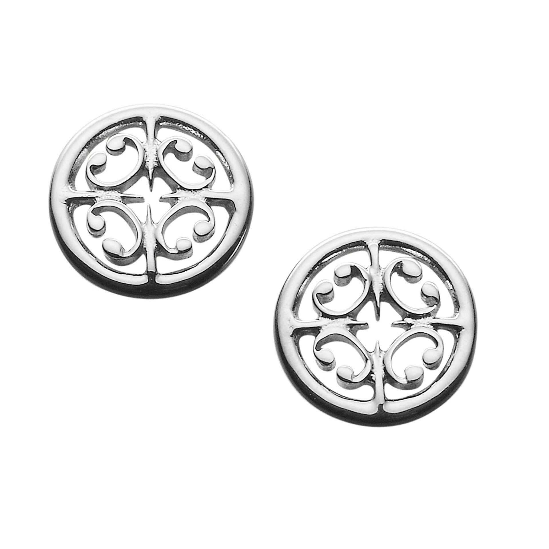 A pair of silver stud earrings with a design inspired from the cathedral from the St Magnus Collection