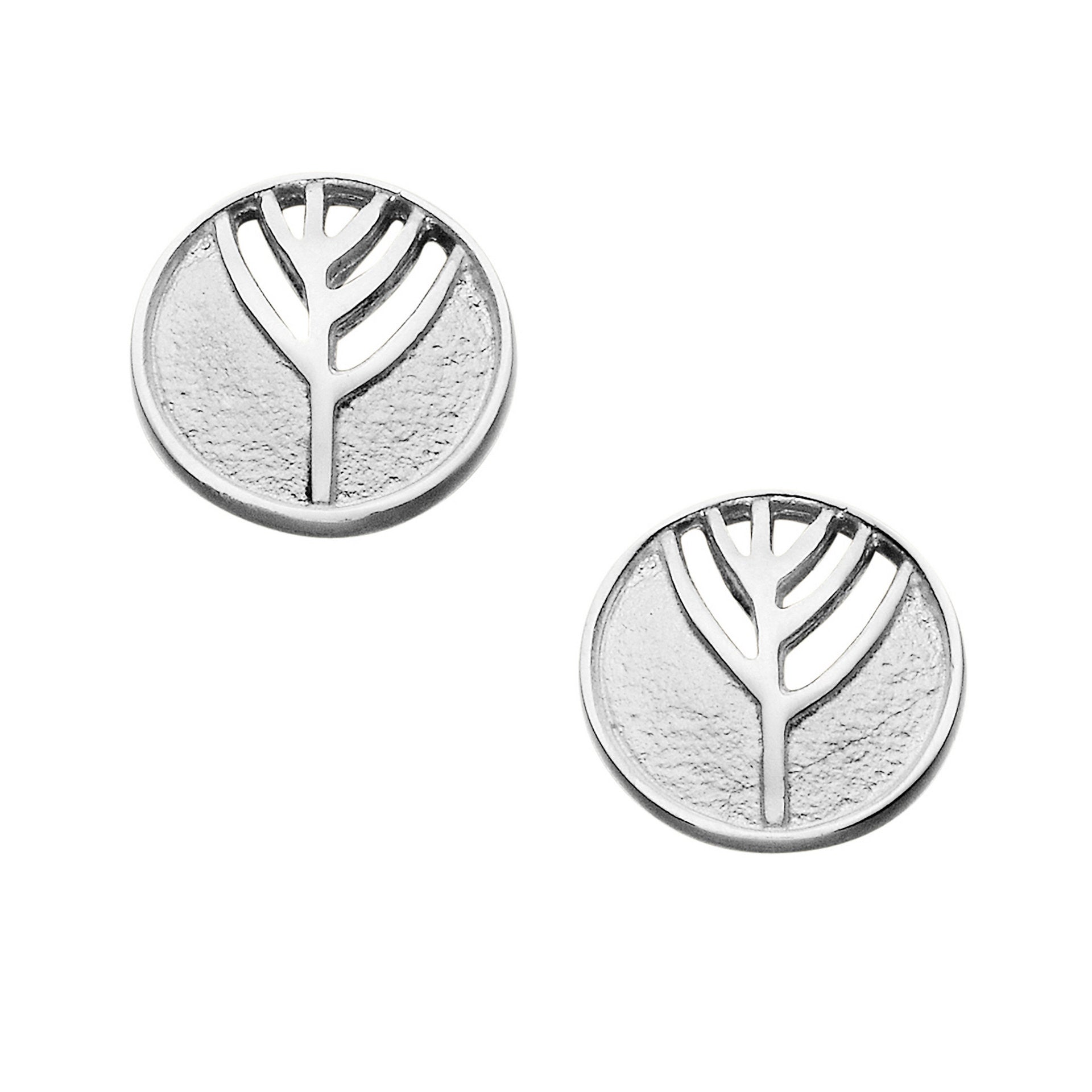 A pair of silver stud earrings with a rune pattern, part of the Ingibiorg collection.
