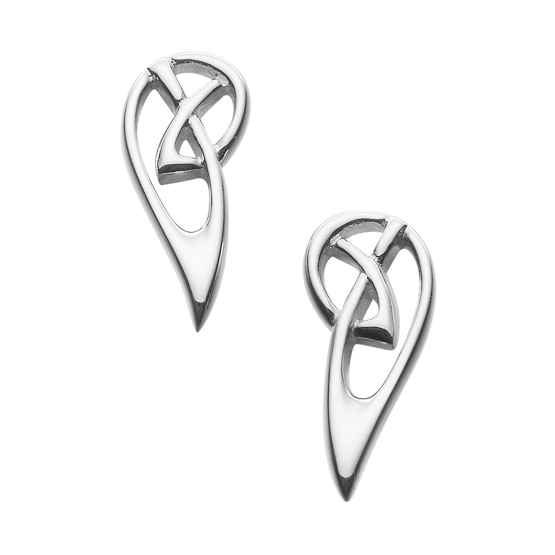 A pair of silver stud earrings with a knotted design