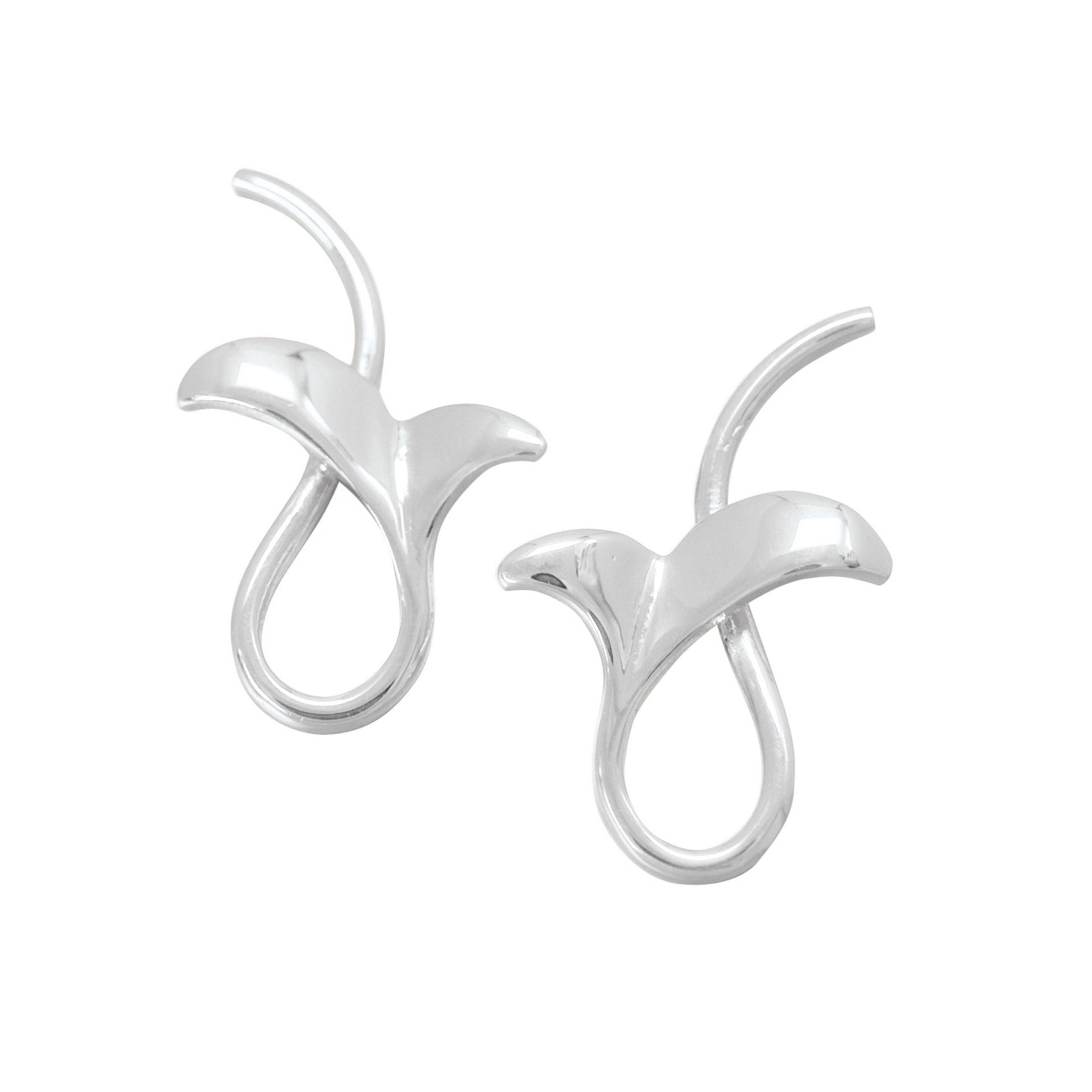 A pair of silver stud earrings with a delicate plant design