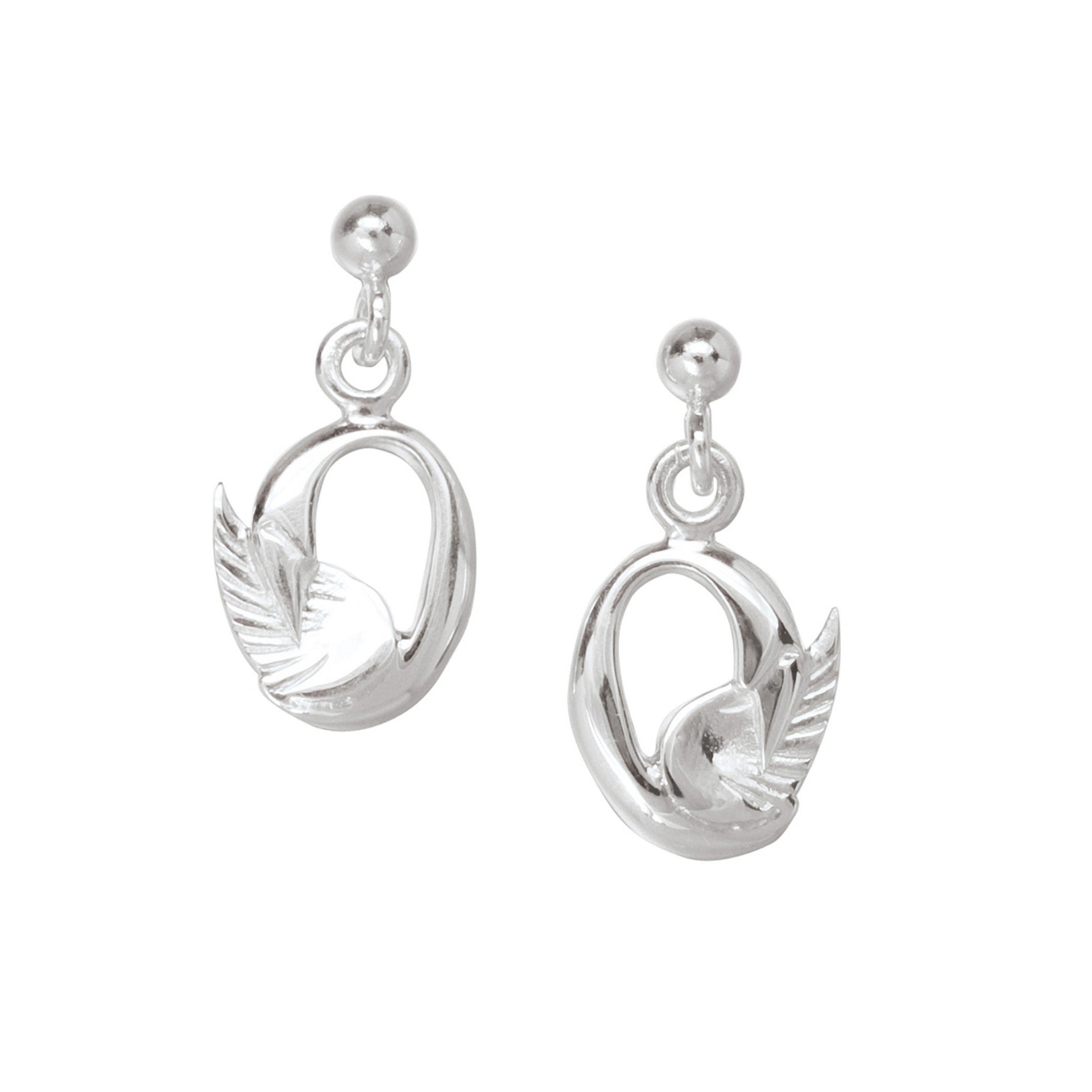 A pair of silver drop earrings from the Swan Collection