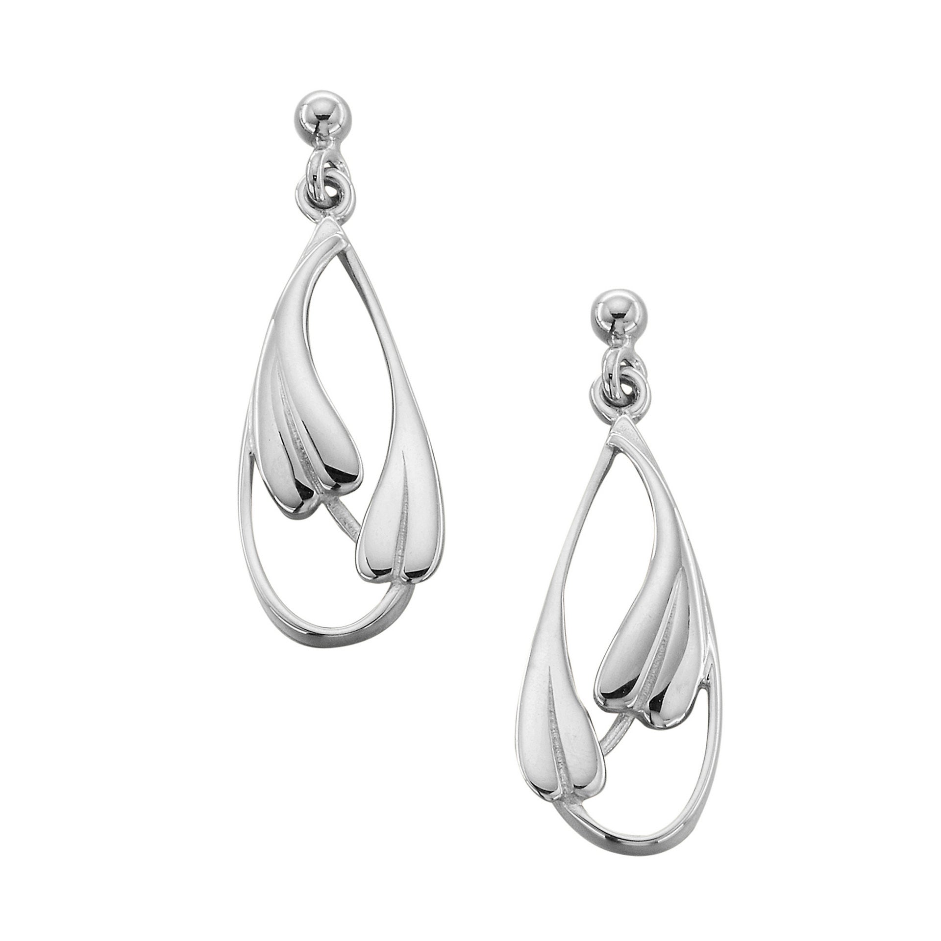 A pair of silver earrings with a modern design, part of the Cecily Collection.