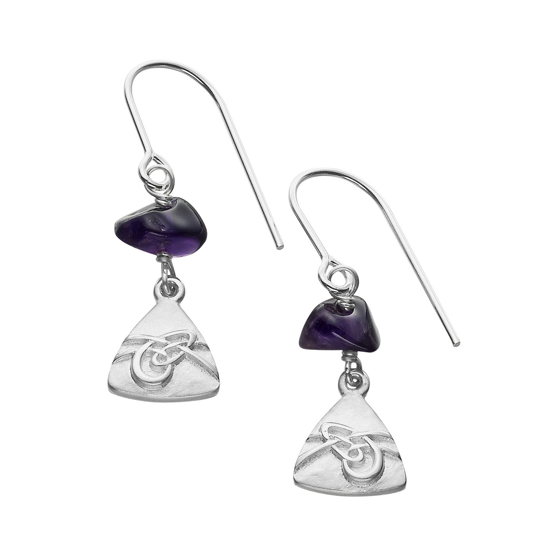 A pair of gold and stone drop earrings with a modern design, part of the Aikerness Collection.