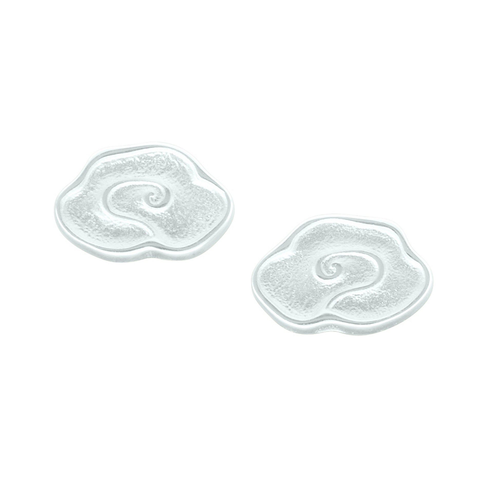 A pair of silver stud earrings with a flower design from the Happy Valley Collection