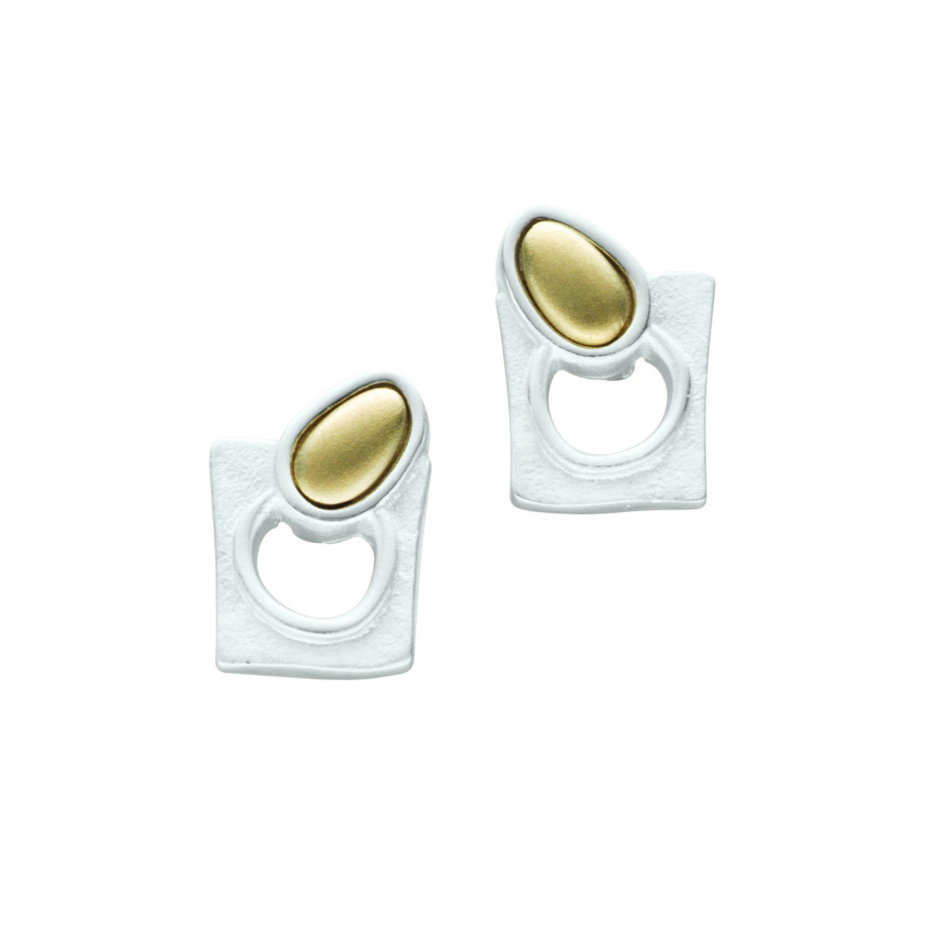A pair of gold and silver stud earrings from the Flow collection