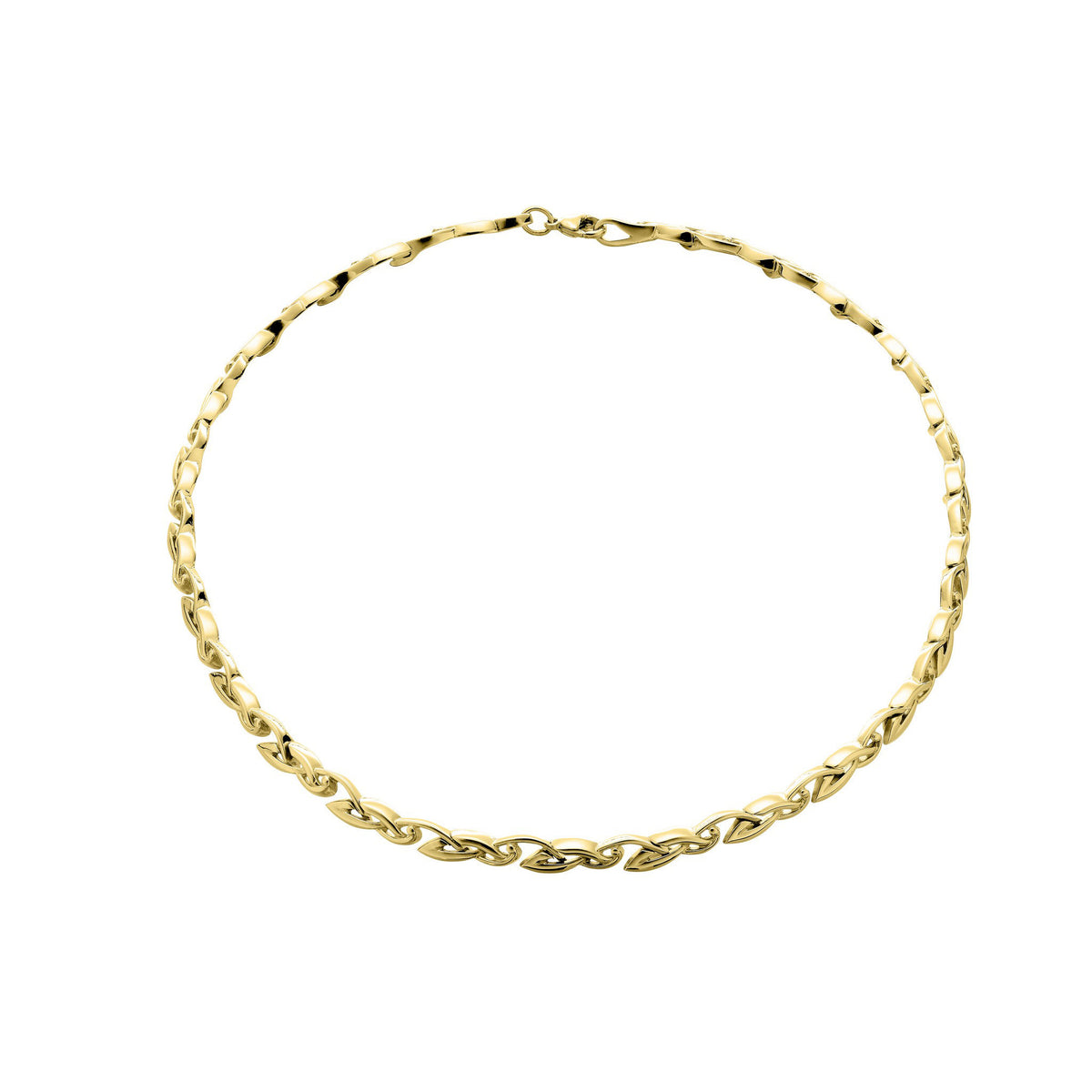 A gold bracelet with a Celtic knot design