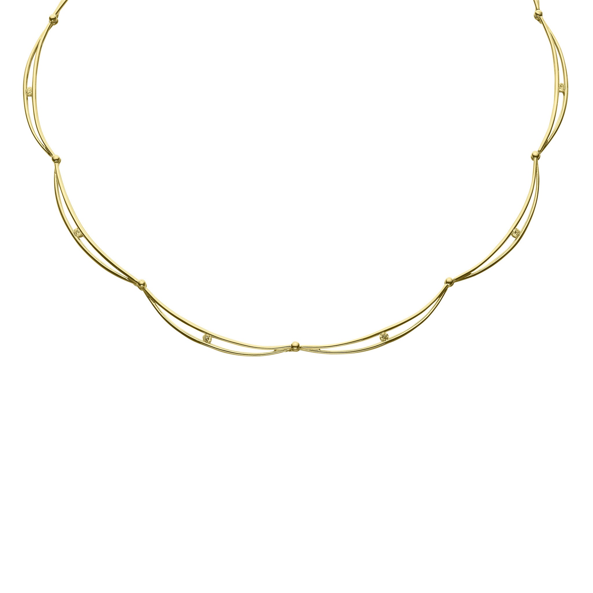 A delicate gold necklace made from elegant gold links and set with diamonds