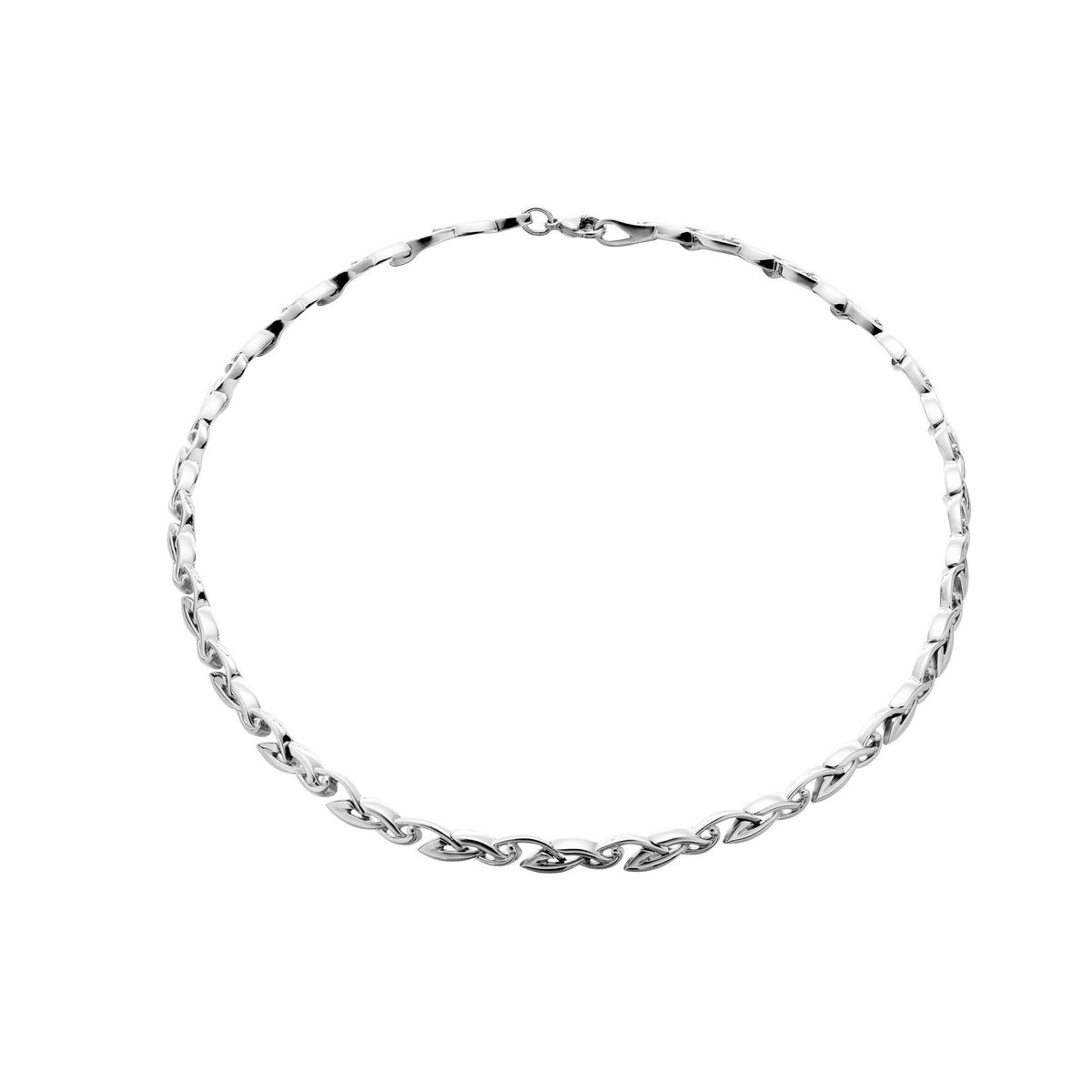 A silver bracelet with a Celtic knot design
