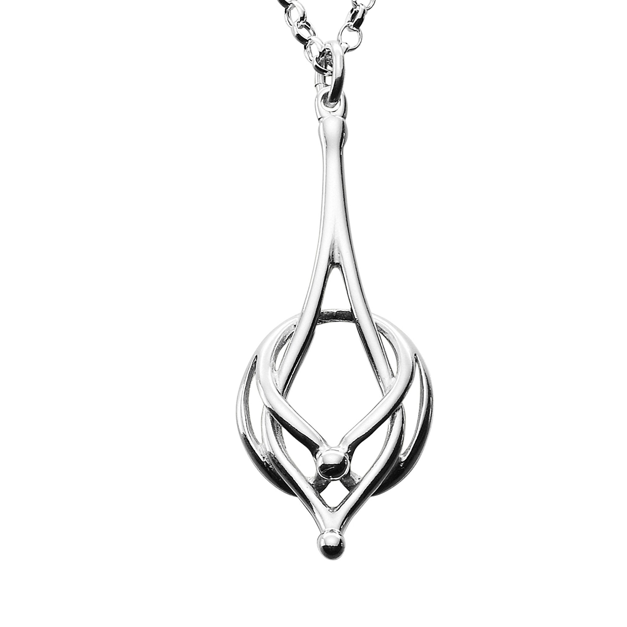 A silver Art Nouveau style pendant necklace with an intricate openwork design.