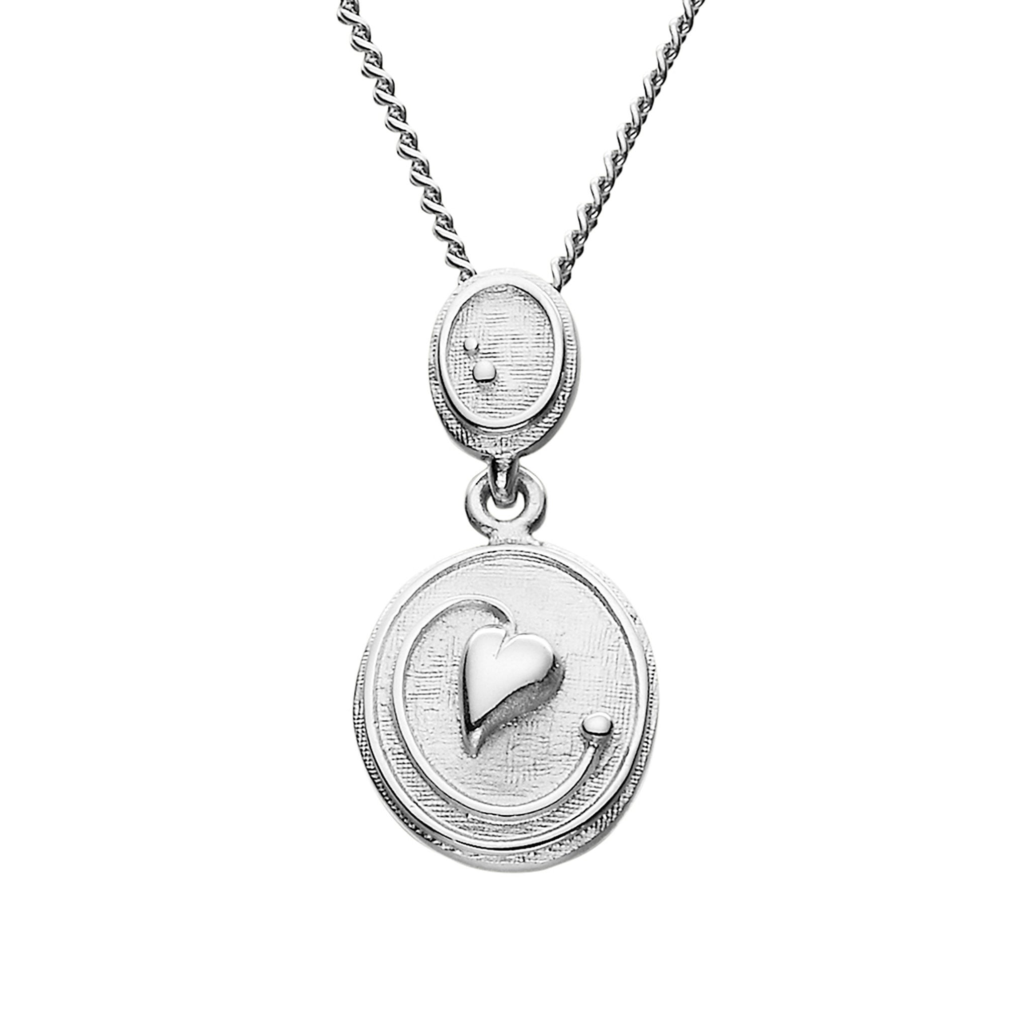 A silver necklace with two little round pendants featuring a single leaf design