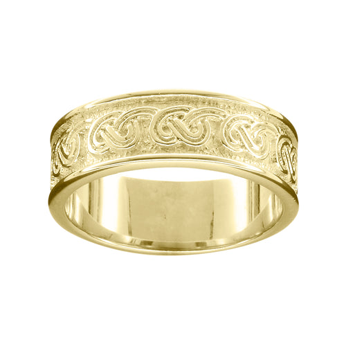 Ola Gorie gold Rackwick wedding ring, with Celtic knot patterns, men's