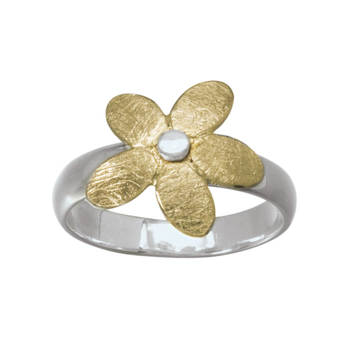Ola Gorie silver Pure ring, wit gold flower motif